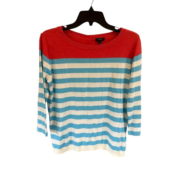 Talbots Petite Striped Sweater MP 3/4 Sleeve Red Blue White Nautical Cotton Knit - Picture 1 of 7